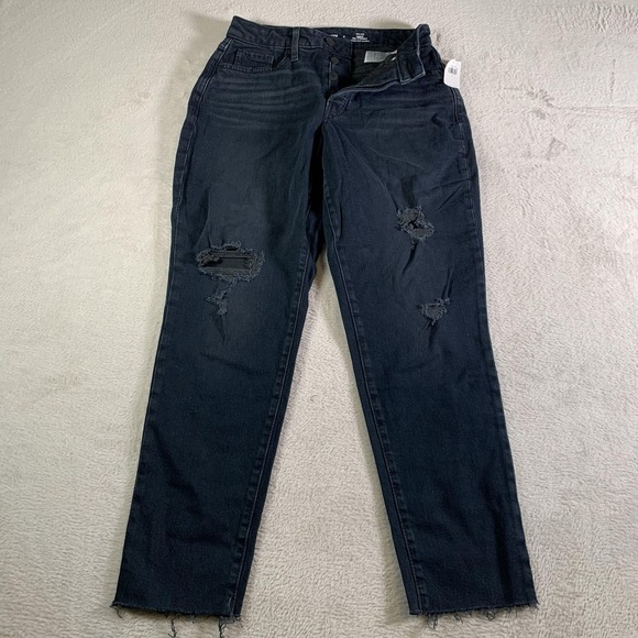 Old Navy Denim - Old Navy Jeans Womens 2 Dark Wash High Rise Curvy OG Straight Distressed Raw Hem